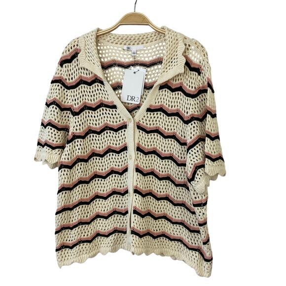 DR2 Daniel Rainn Crochet Open Stitch Sweater Women XL Cream Scalloped Trim Beach - Picture 1 of 9